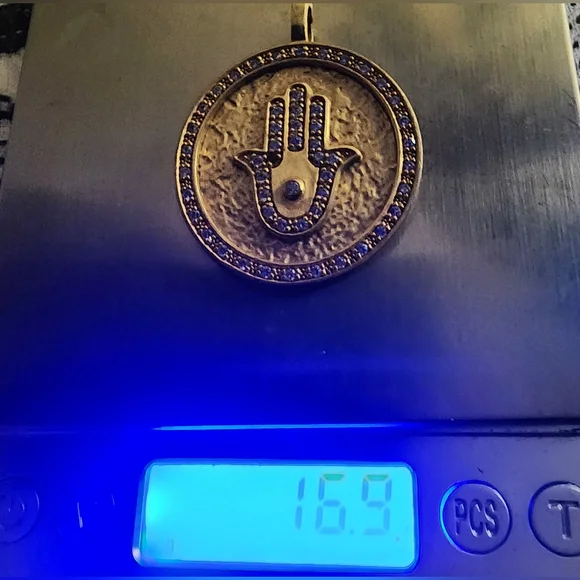 Gold Tone Hamsa Pendant with Crystals By SHELIA FAJL THAILAND - Picture 2 of 5